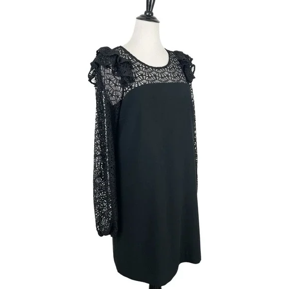 LILLY PULITZER Karolina Black Lace DRESS 12 Shift Ruffle Party Holiday Onyx - Picture 9 of 16